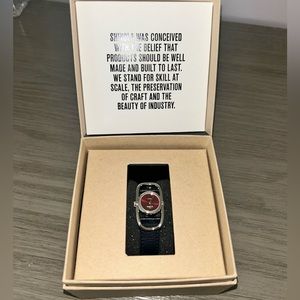 authentic shinola watch, maroon face & dark navy blue brand new-never worn